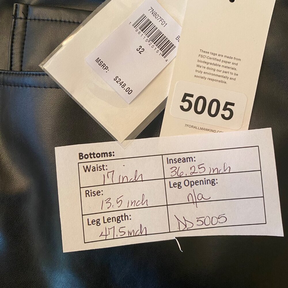 NWT 7 For All Mankind Super Stretch Boot Cut Black Faux Leather Pants, size 32 - Picture 8 of 9